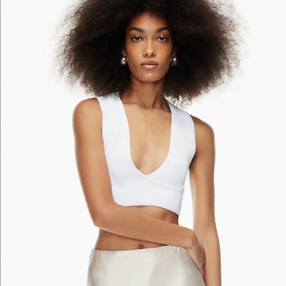 Babaton Tops - NWT Babaton Aritzia White Deep V Crop Tank Top Quite Luxury Minimalist Cropped